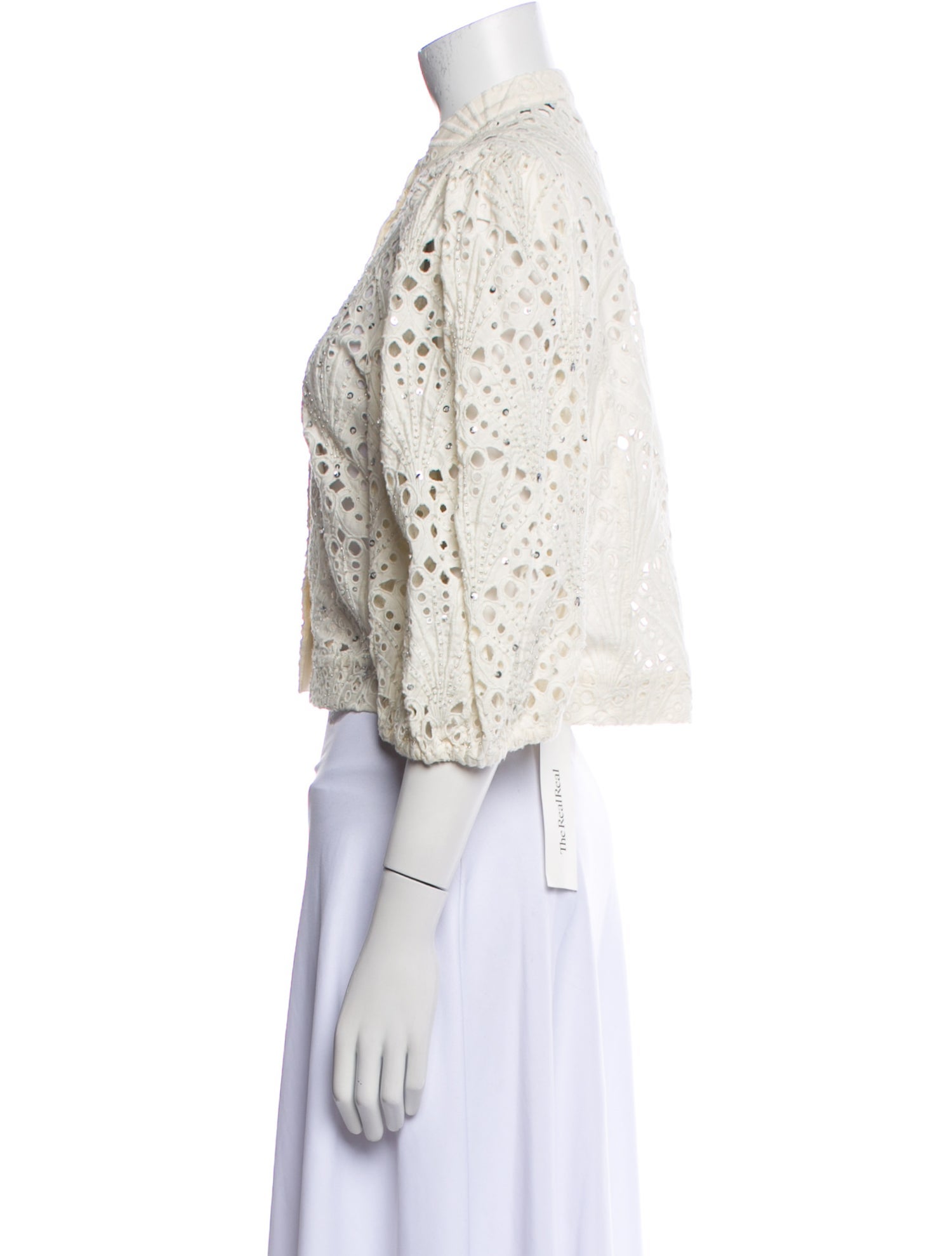 Essentiel Antwerp Lace Pattern Mock Neck Crop Top